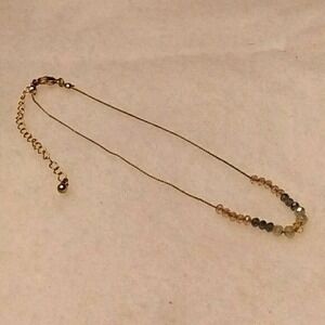 Delicate pink‎ and gray crystal necklace on goldtone chain